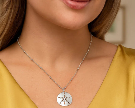 Sterling Silver Rhodium Plated Sand Dollar Necklace