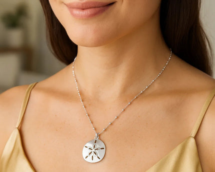 Sterling Silver Rhodium Plated Sand Dollar Necklace