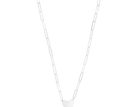 Sterling Silver Rhodium Plated Heart Paperclip Link Necklace