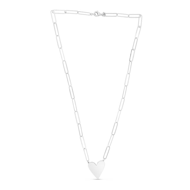 Sterling Silver Rhodium Plated Heart Paperclip Link Necklace