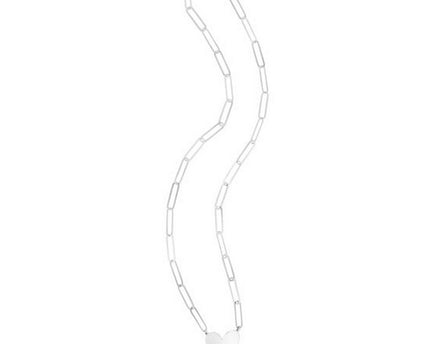 Sterling Silver Rhodium Plated Heart Paperclip Link Necklace