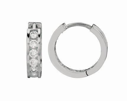 Sterling Silver Channel Set CZ Hoop Earrings (3x15 mm)