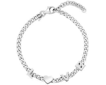 Sterling Silver Rhodium Plated Love Chain Bracelet
