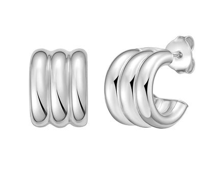 Sterling Silver Triple Row C Hoop Earrings