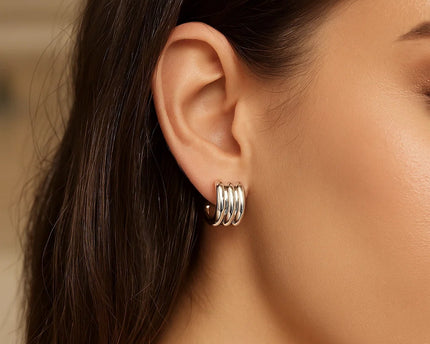 Sterling Silver Triple Row C Hoop Earrings
