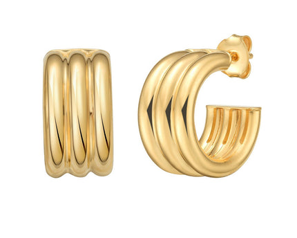 Sterling Silver Yellow Gold Plated Triple Row C Hoop Earrings