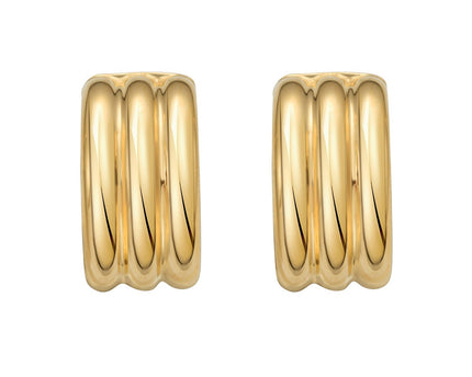 Sterling Silver Yellow Gold Plated Triple Row C Hoop Earrings