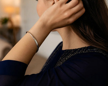 Sterling Silver Rhodium Plated Sculpted Cuff Bangle