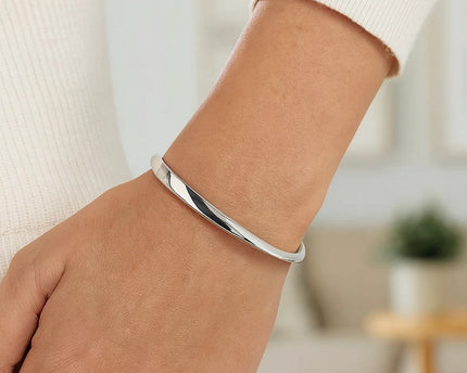 Sterling Silver Rhodium Plated Sculpted Cuff Bangle