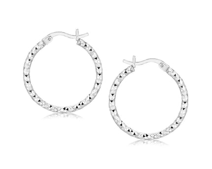 Sterling Silver Rhodium Plated Weave Like Hoop Style Earrings(2x20mm)