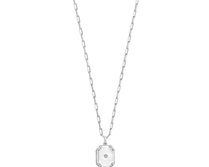 Sterling Silver Rhodium Plated Cubic Zirconia Octagonal Star Locket Necklace
