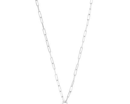 Sterling Silver Rhodium Plated Lock Paperclip Link Necklace