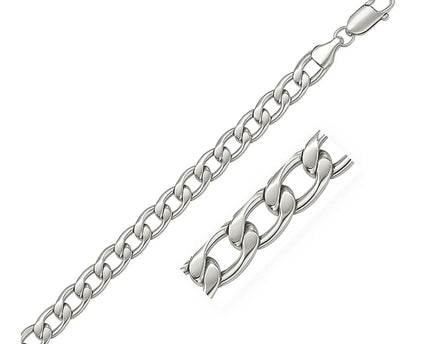 Rhodium Plated Sterling Silver Curb Style Bracelet (7.90 mm)