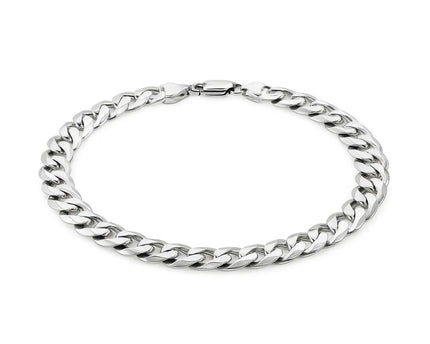 Rhodium Plated Sterling Silver Curb Style Bracelet (7.90 mm)