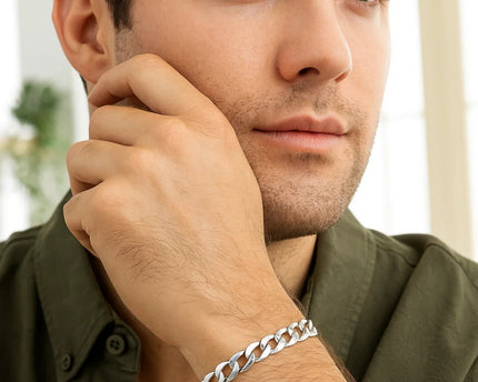 Rhodium Plated Sterling Silver Curb Style Bracelet (7.90 mm)