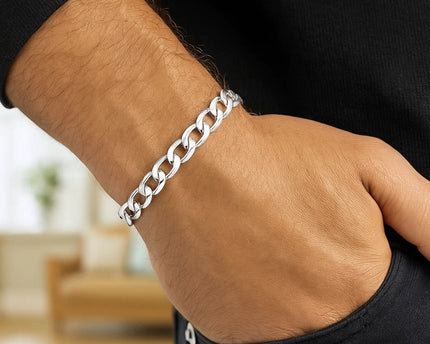Rhodium Plated Sterling Silver Curb Style Bracelet (7.90 mm)