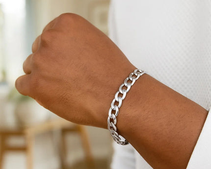 Rhodium Plated Sterling Silver Curb Style Bracelet (7.90 mm)
