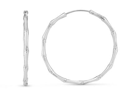 Sterling Silver Rhodium Plated Bamboo Hoop Earrings