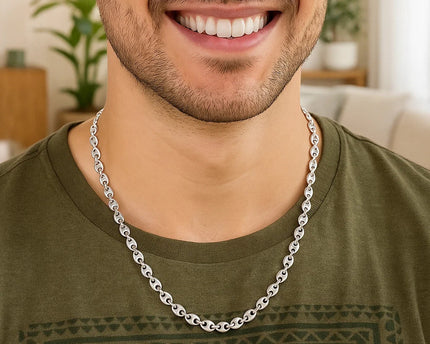 Sterling Silver Rhodium Plated Puffed Mariner Chain (3.70 mm)