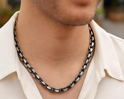 Sterling Silver Gunmetal Finish Oval Link Necklace