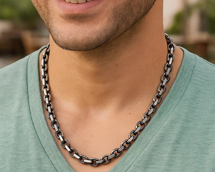Sterling Silver Gunmetal Finish Oval Link Necklace
