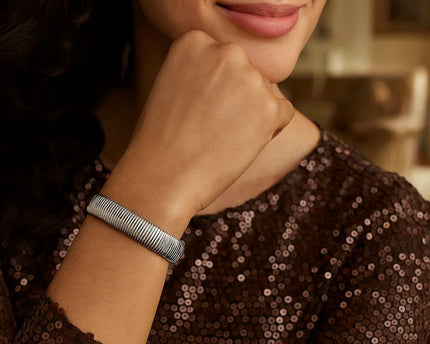 Sterling Silver Rhodium Plated Standard Thick Tubogas Bracelet (12.00 mm)