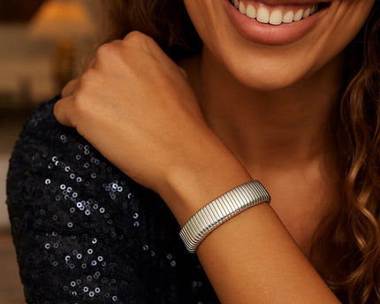 Sterling Silver Rhodium Plated Standard Thick Tubogas Bracelet (12.00 mm)