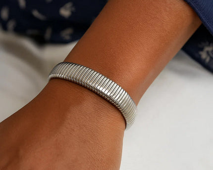 Sterling Silver Rhodium Plated Standard Thick Tubogas Bracelet (12.00 mm)