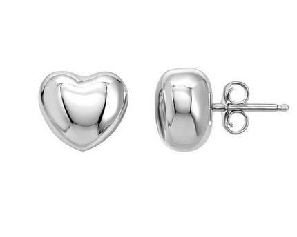 Sterling Silver Rhodium Plated Puffed Small Heart Stud Earrings