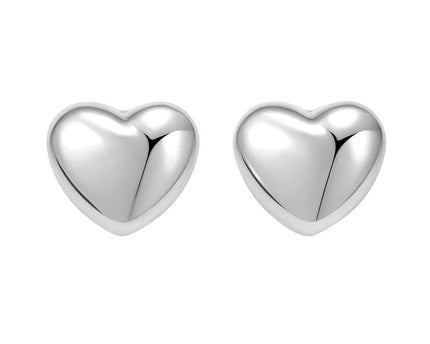 Sterling Silver Rhodium Plated Puffed Small Heart Stud Earrings