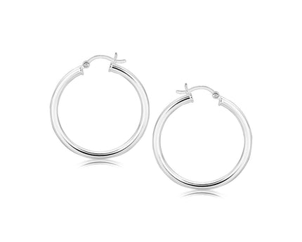 Sterling Silver Hoop Style Earrings with Polished Rhodium Plating (3x30mm)
