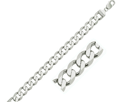 Rhodium Plated Sterling Silver Curb Style Bracelet (11.60 mm)