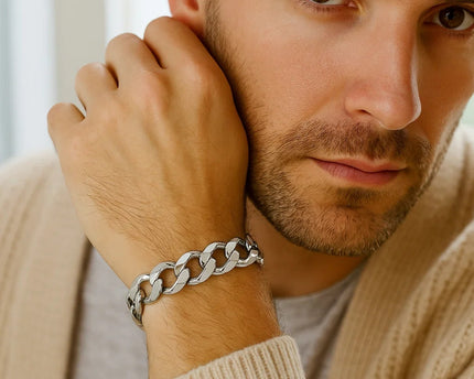 Rhodium Plated Sterling Silver Curb Style Bracelet (11.60 mm)