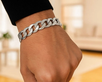 Rhodium Plated Sterling Silver Curb Style Bracelet (11.60 mm)