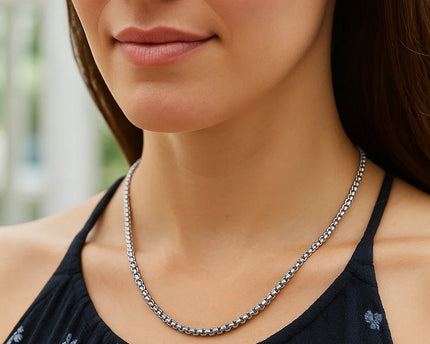Sterling Silver Rhodium Plated Round Box Chain (2.20 mm)