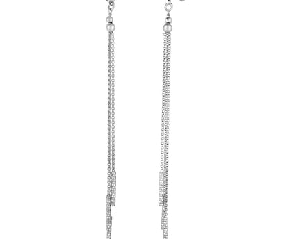 Long Chain Tassel and Textured Bar Drop Earrings in Sterling Silver