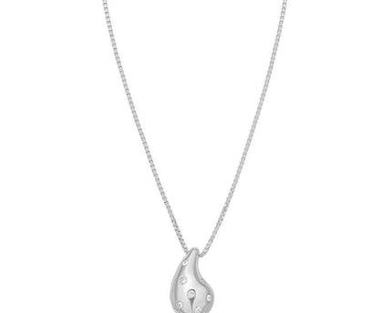 Sterling Silver Rhodium Plated Puffed Raindrop CZ Necklace