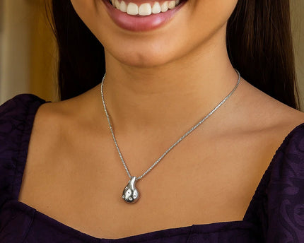 Sterling Silver Rhodium Plated Puffed Raindrop CZ Necklace