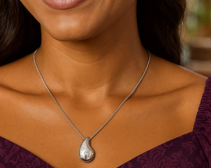 Sterling Silver Rhodium Plated Puffed Raindrop CZ Necklace