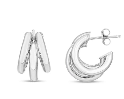 Sterling Silver Triple Barrelled Strand Hoop Earrings