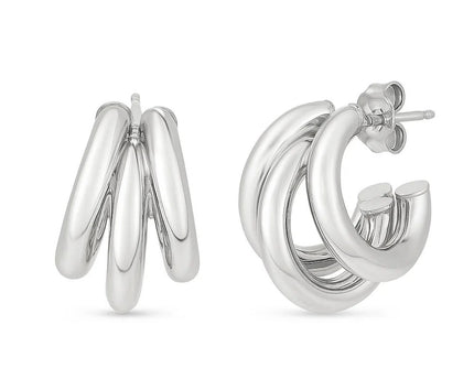 Sterling Silver Triple Barrelled Strand Hoop Earrings