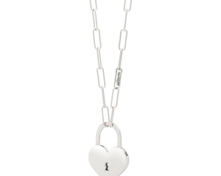 Sterling Silver Rhodium Plated Padlock Heart Necklace