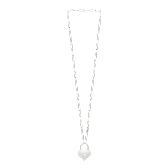 Sterling Silver Rhodium Plated Padlock Heart Necklace