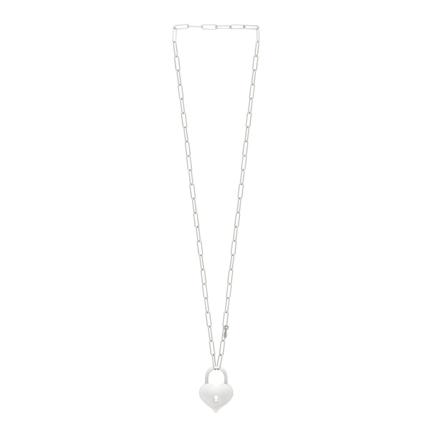 Sterling Silver Rhodium Plated Padlock Heart Necklace