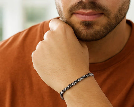 Sterling Silver Gunmetal Finish Byzantine Chain Bracelet (5.00 mm)