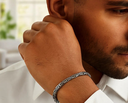 Sterling Silver Gunmetal Finish Byzantine Chain Bracelet (5.00 mm)
