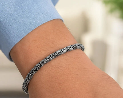 Sterling Silver Gunmetal Finish Byzantine Chain Bracelet (5.00 mm)