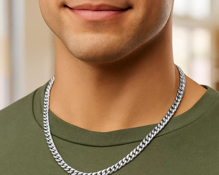 Sterling Silver Rhodium Plated Vintage Puffed Miami Cuban Chain (5.30 mm)