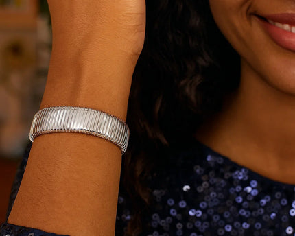 Sterling Silver Rhodium Plated Extra Thick Tubogas Bracelet (18.00 mm)