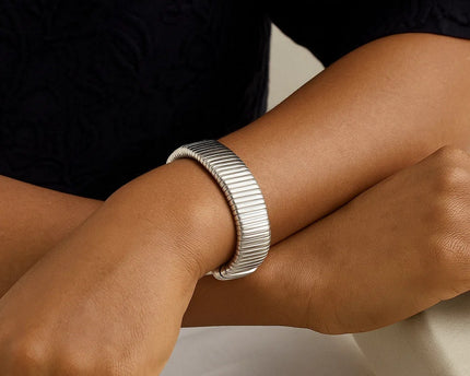 Sterling Silver Rhodium Plated Extra Thick Tubogas Bracelet (18.00 mm)